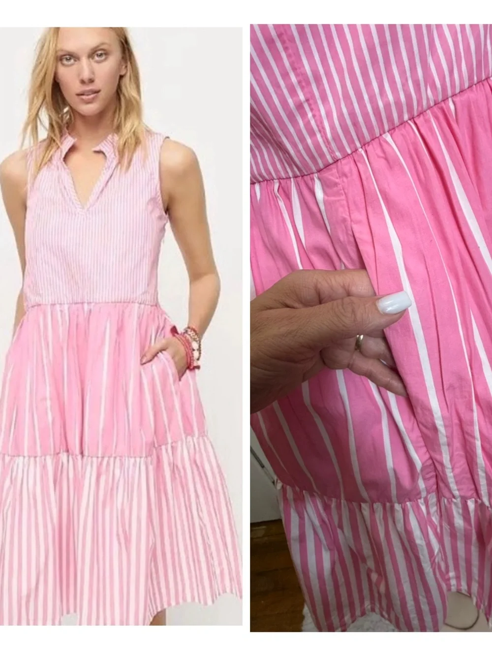 NWOT J. Crew Pink and White Striped Sleeveless Tiered Dress